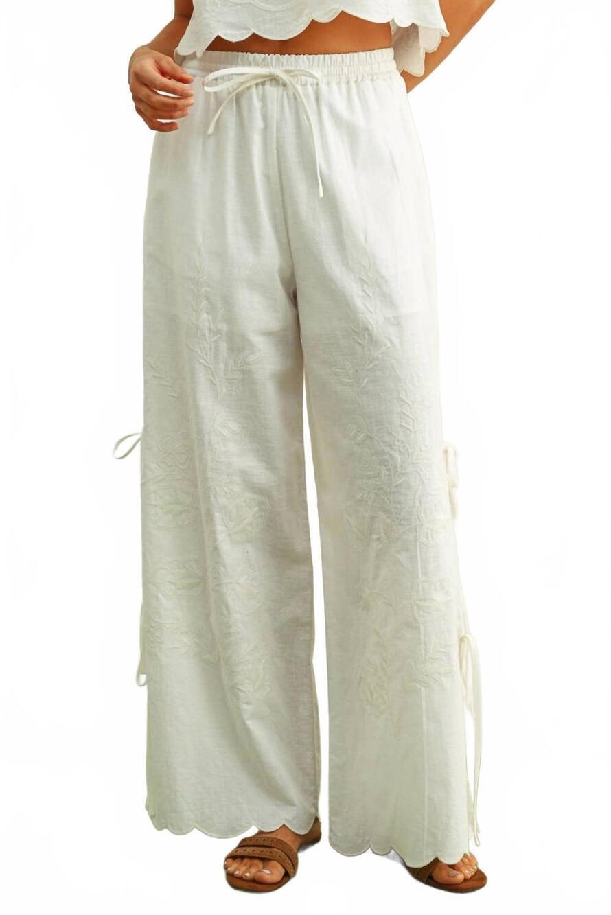 NEW MIOU MUSE embroidery side tie pants in off white